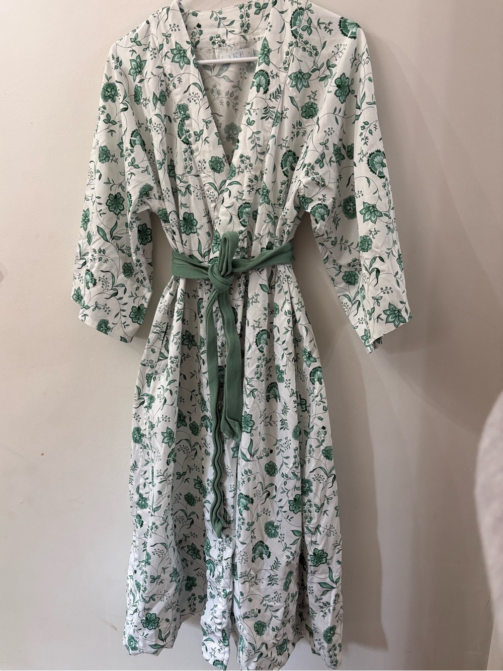 LAKE White & Green Floral Wrap Dress with Green Belt - cotton - medium